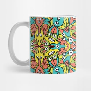 Odd funny creatures multiplying in a symmetrical pattern design Mug